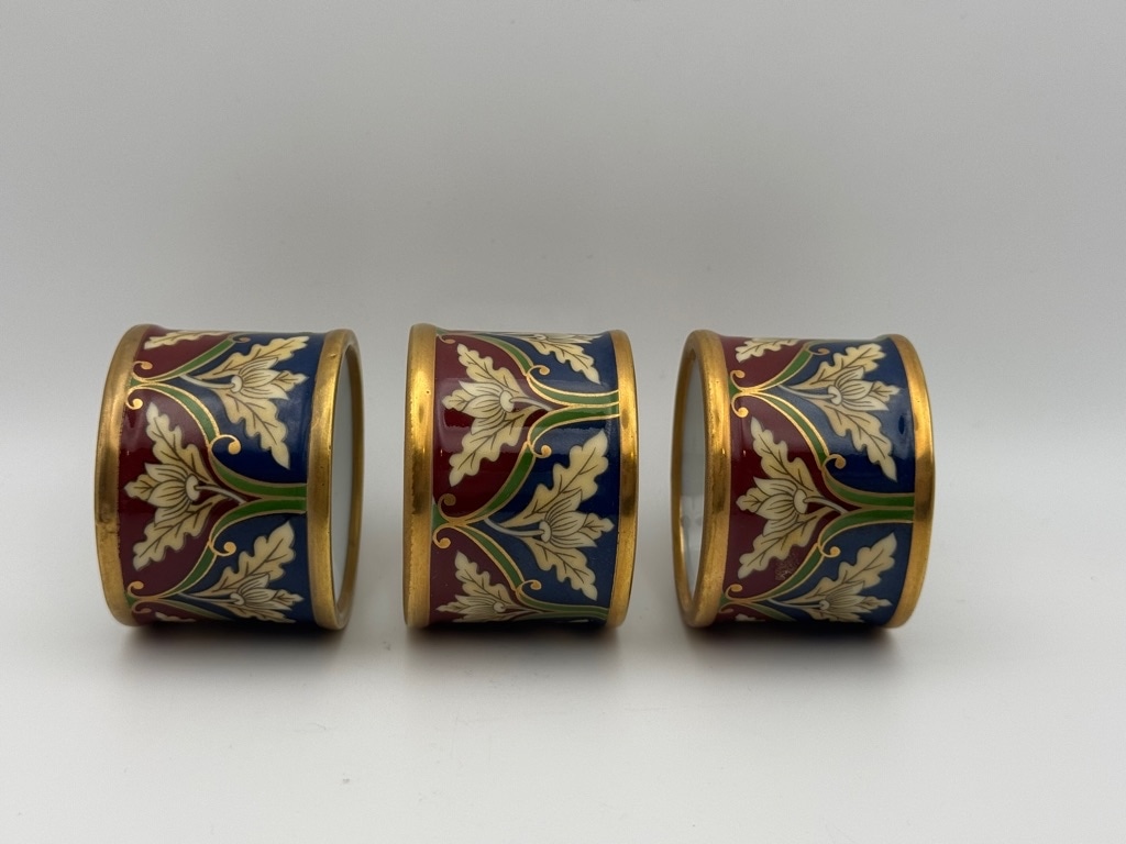 Christian Dior Tabriz Fine China Napkin Rings Set of 3 Multi-color