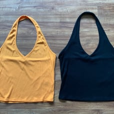 GARAGE Lot Of 2 Women’s Black Orange Halter Bandeau Ribbed Crop Tank Top Sz L