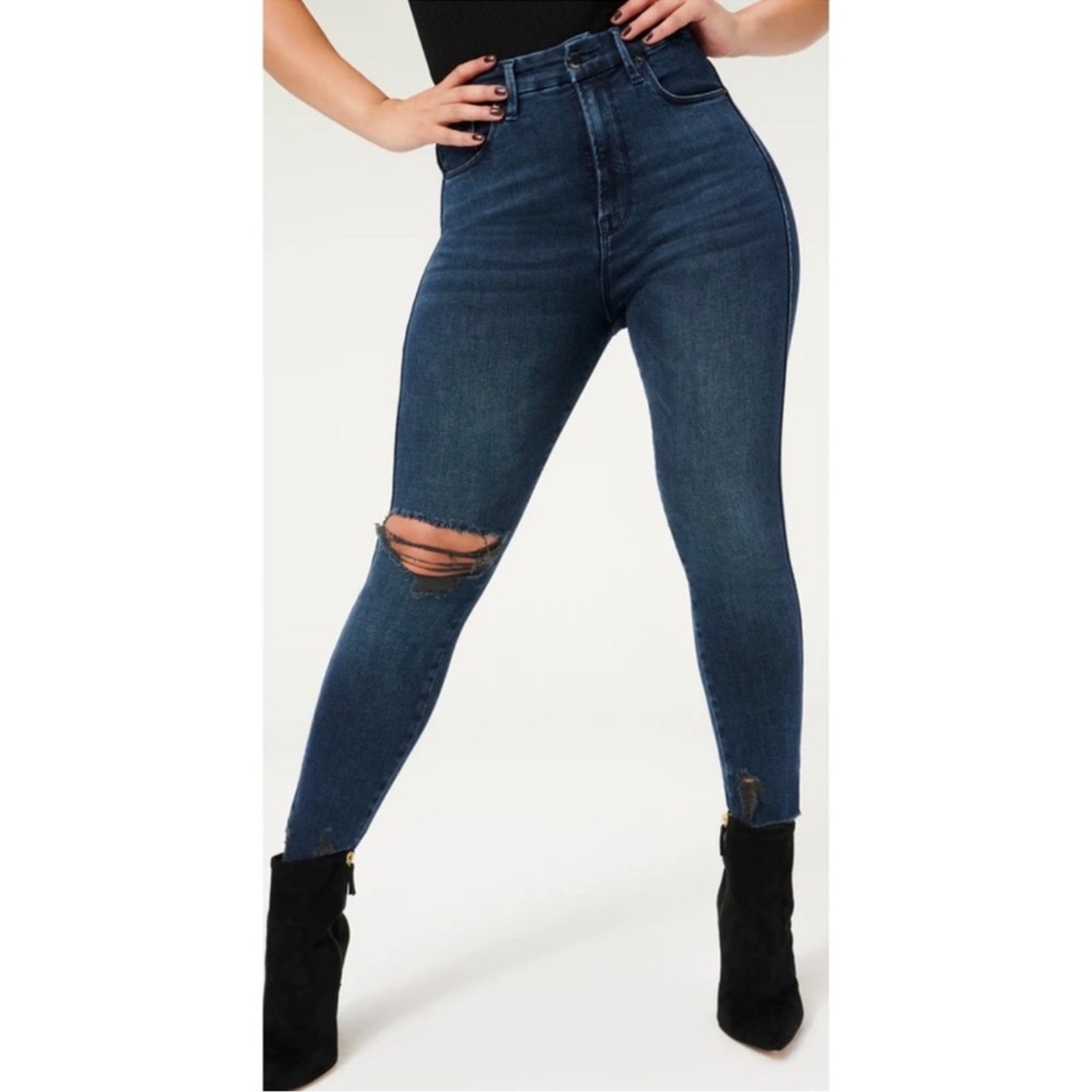 NWT Good American Good Curve Skinny Jeans sz 8 29 Dark Wash Blue Distressed 155