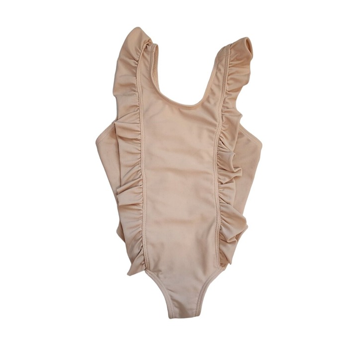 Minnow Ruffle Beige Tan Neutral Cream Scoop Neck One Piece Swimsuit 1/6-18M