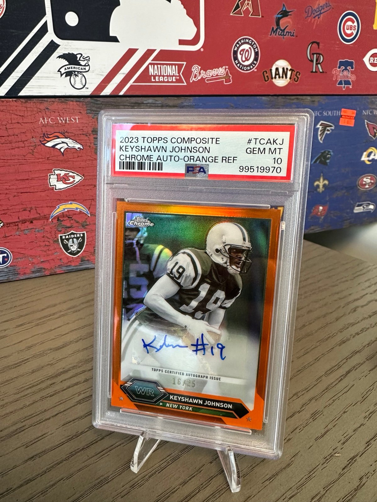 2023 TOPPS COMPOSITE KEYSHAWN JOHNSON CHROME AUTO-ORANGE REF #/25 GEM MT 10