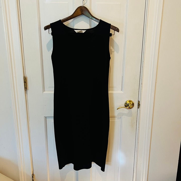 Misook Size Medium Black Sleeves Fluted Hem Knit Dress