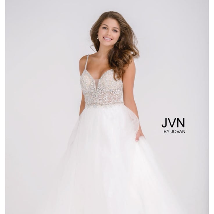 JVN by Jovani Designer White Gown