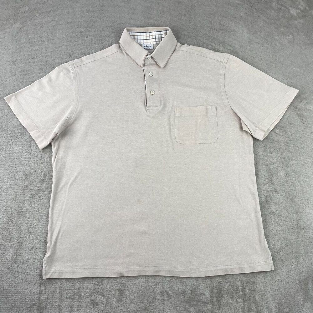 Brioni Polo Shirt Men Medium Beige Short Sleeve Pocket Designer Made in Italy