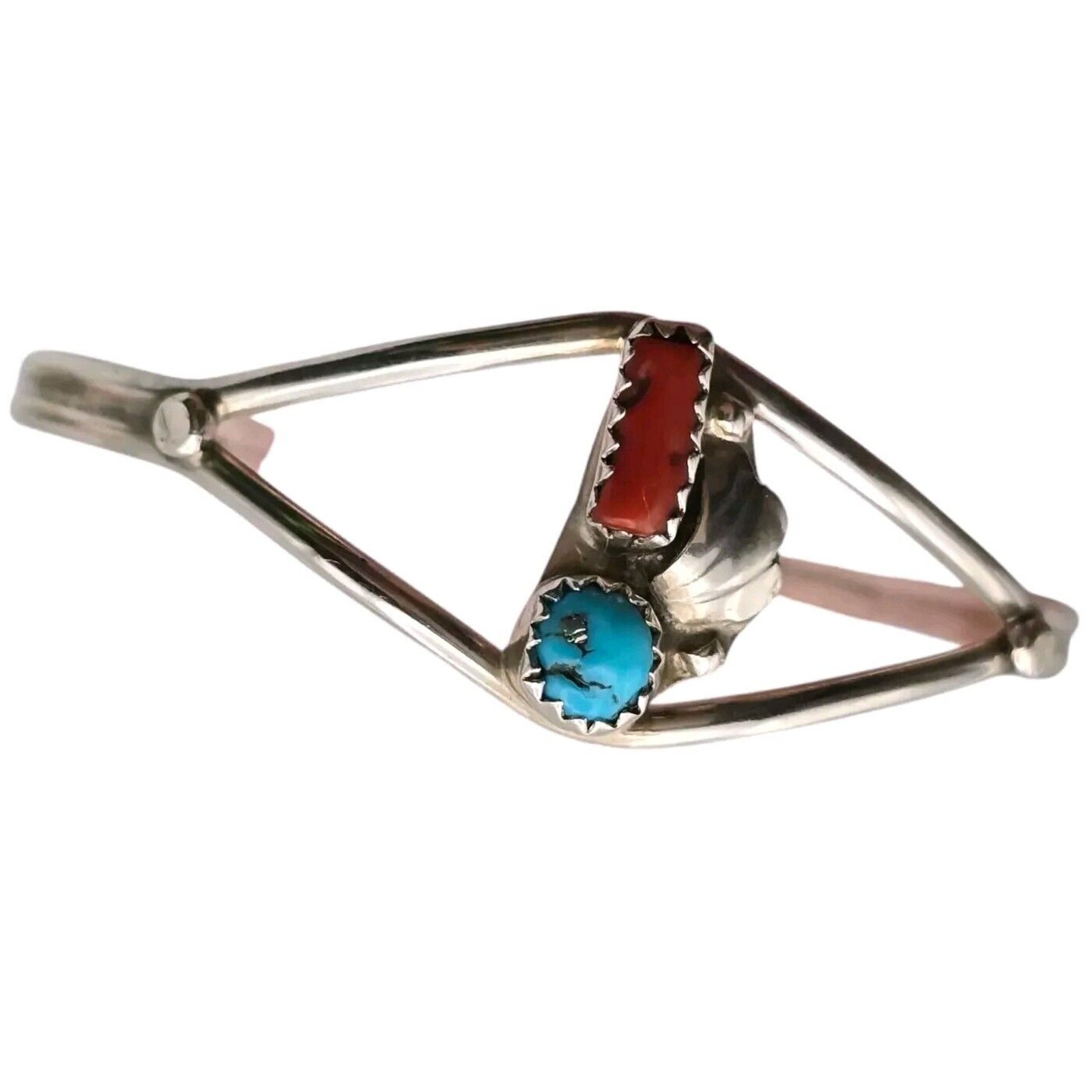 Artisan Coral Turquoise Bracelet Thin 2 mm Band Sterling 5.5 To 6 Small Wrist