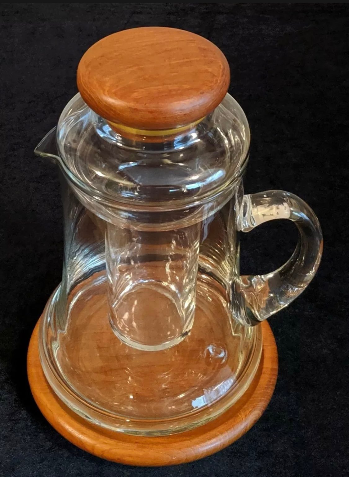 MCM Baker Hart & Stuart Glass Decanter, Teak Lid Base