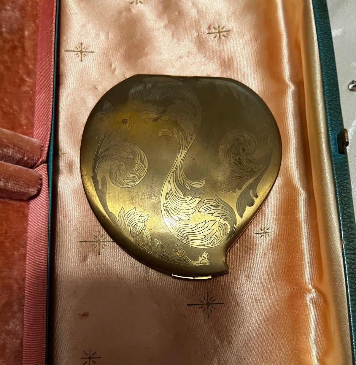 Vtg, Art Deco Goldtone Brass Makeup Compact With Mirror
