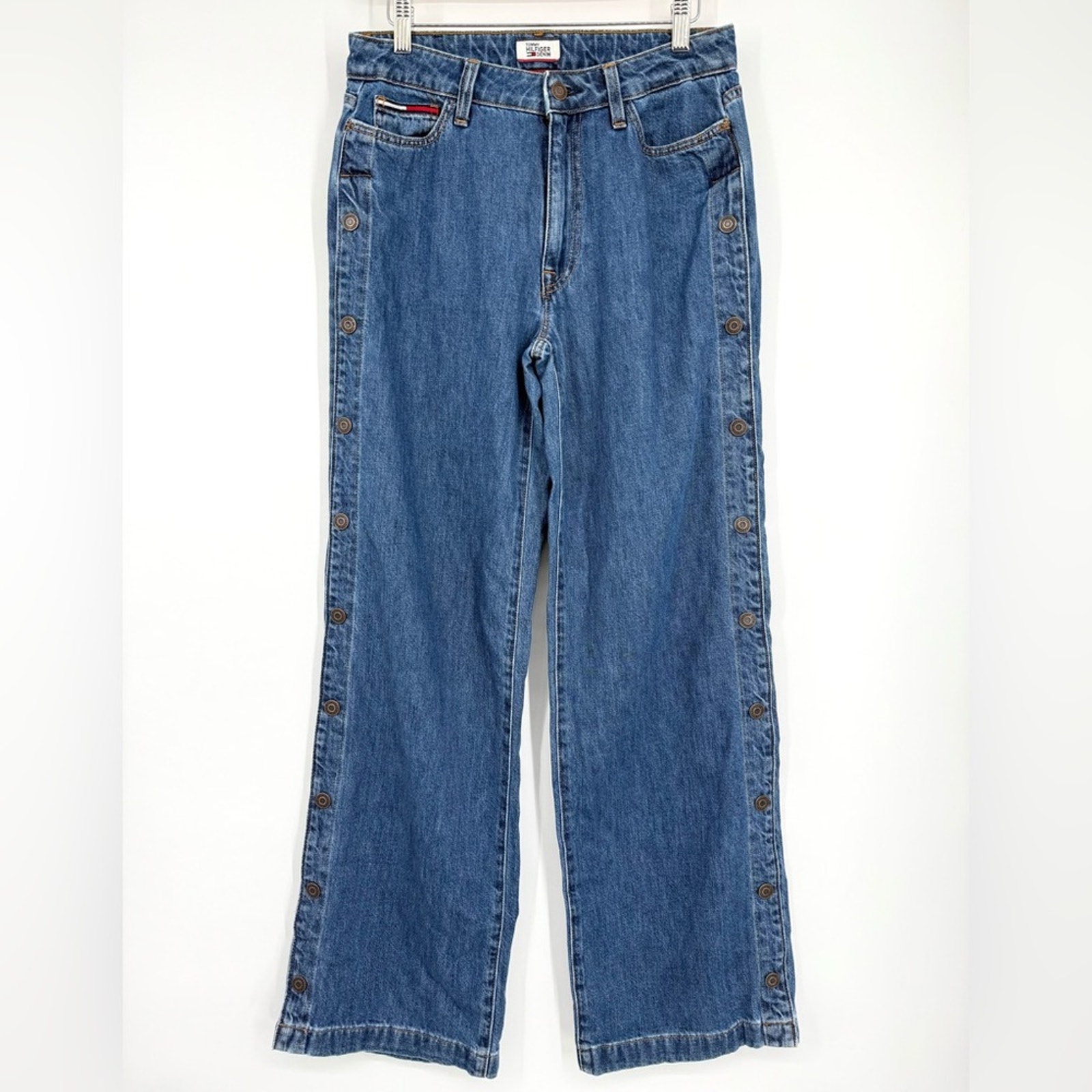 Tommy Hilfiger Women's Side Snaps Wide Leg Blue Jeans Size 6