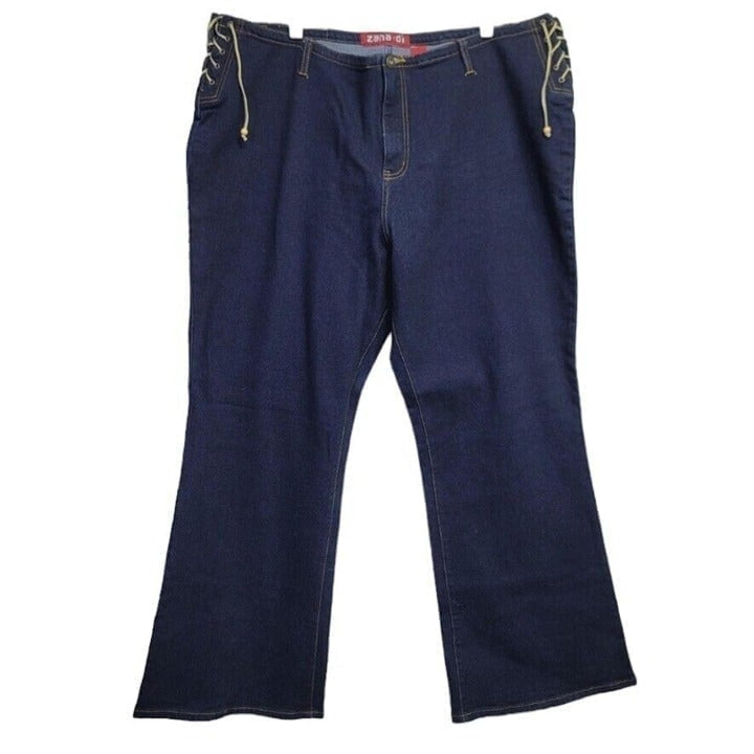 Vintage Y2K Zana Di Womens Plus Size 24 Dark Wash Lace Up Side Hips Flare Jeans