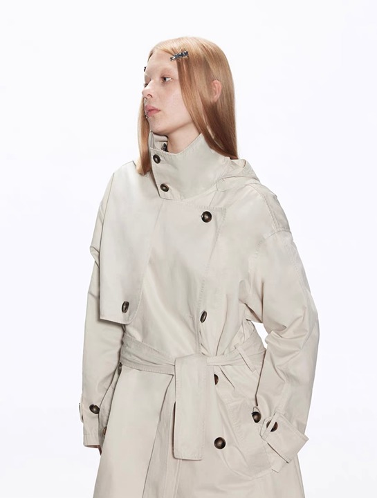 Silhouette Large Lapel Vintage Khaki Trench Coat