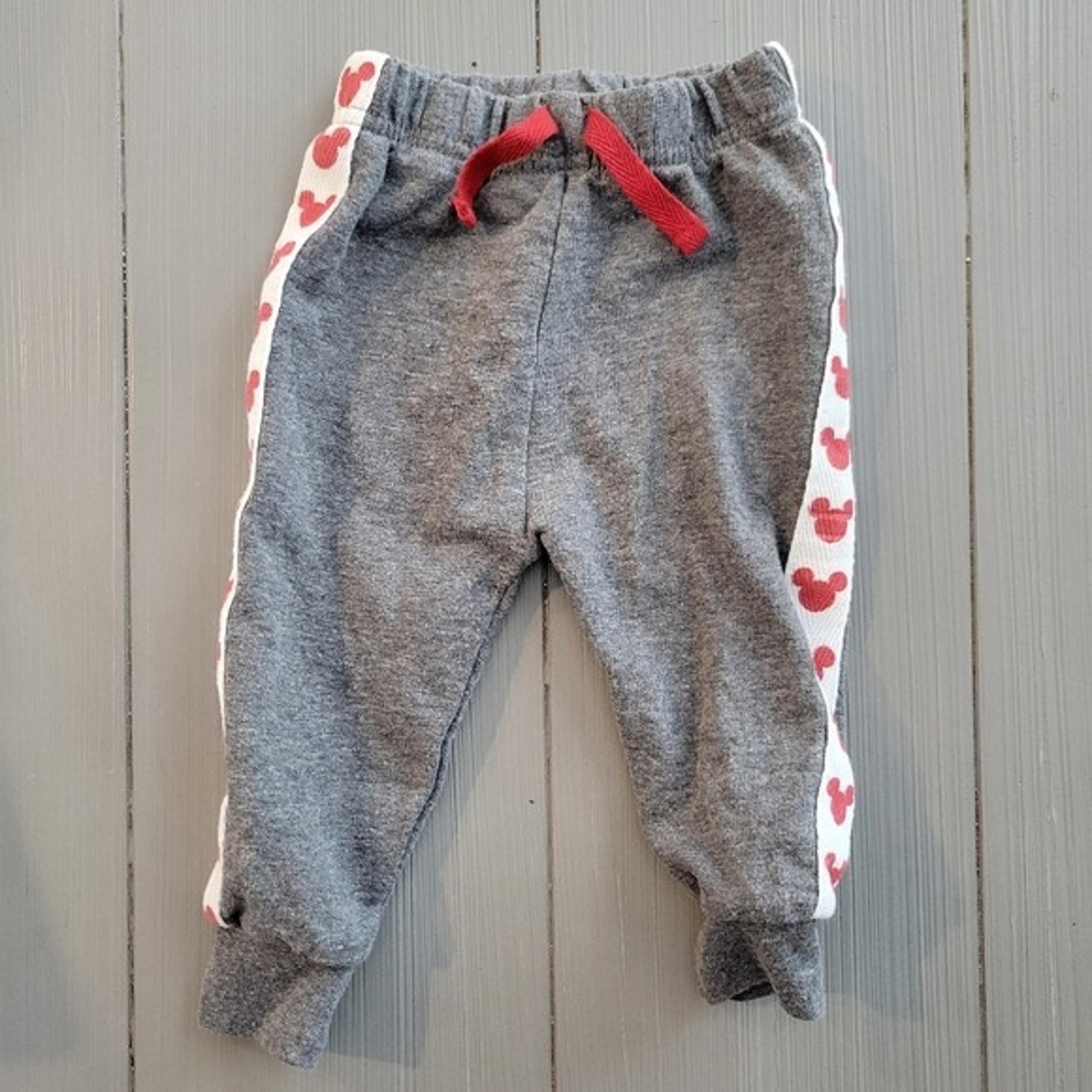 Disney Baby 0/3 Months Grey Joggers Sweatpants Red Mickey Mouse Head Stripe Pant