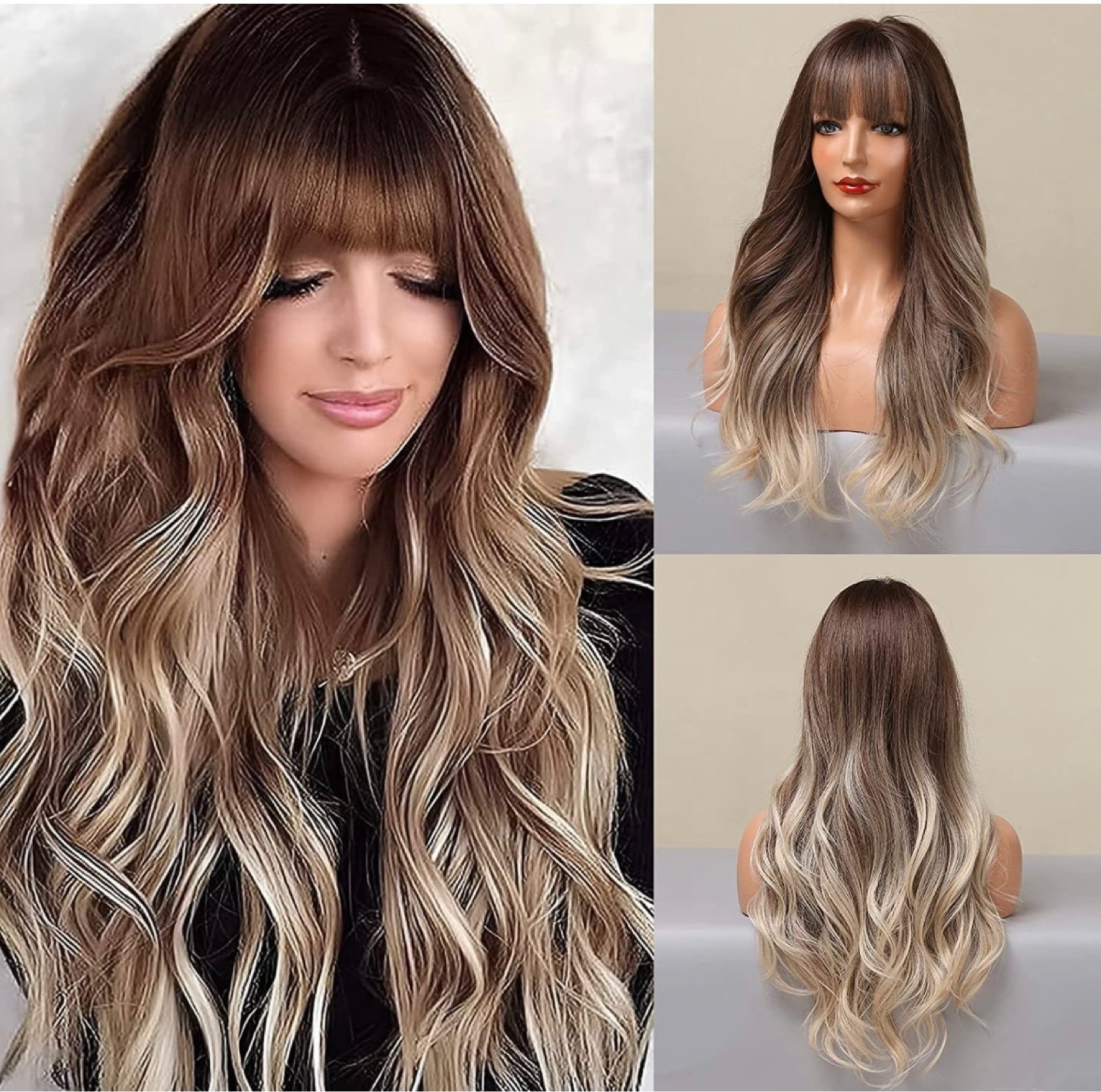 Human hair blend ombré brown to blonde wig.