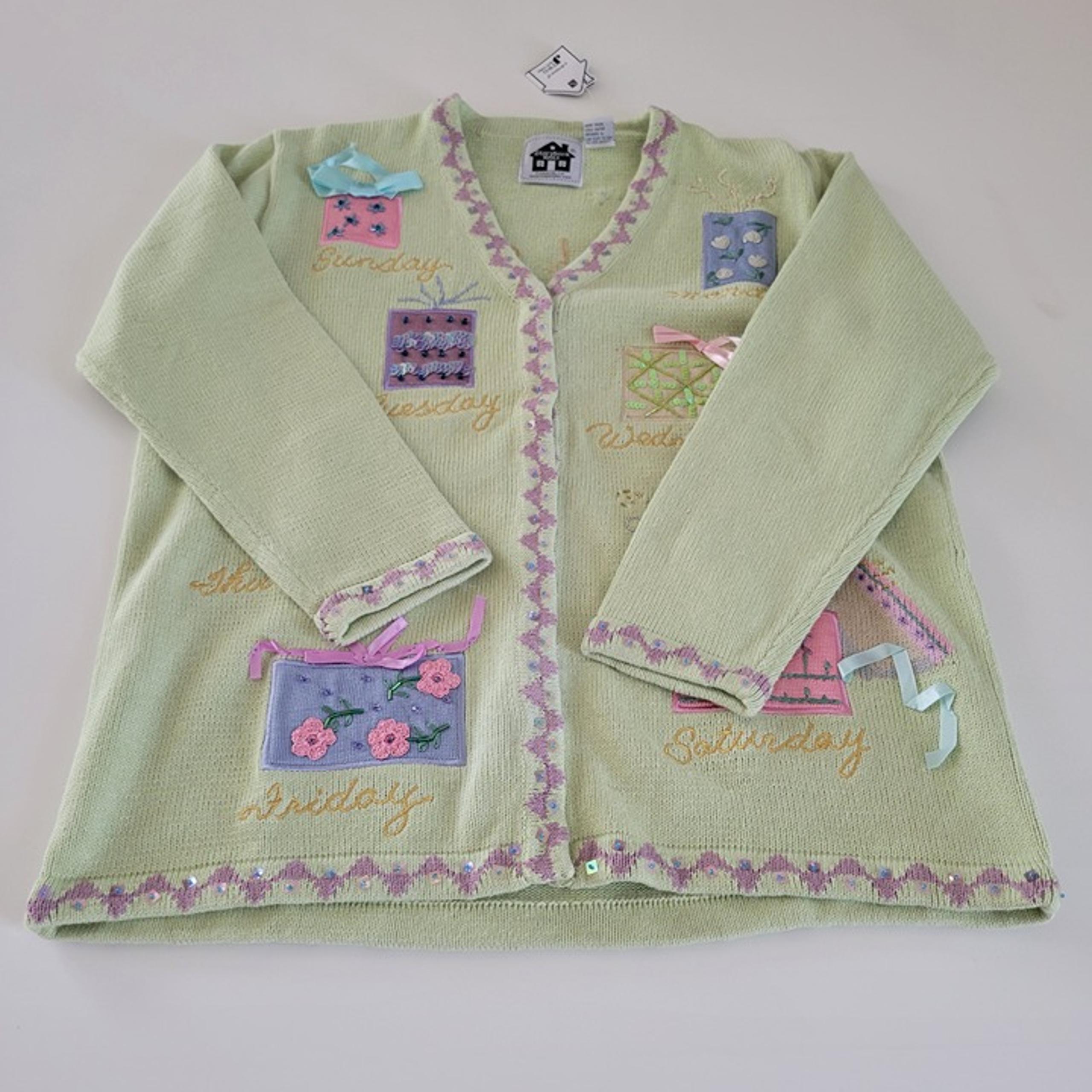 Storybook Knits Light Green Cardigan Sweater NWT Each Day Teacher Church Size L