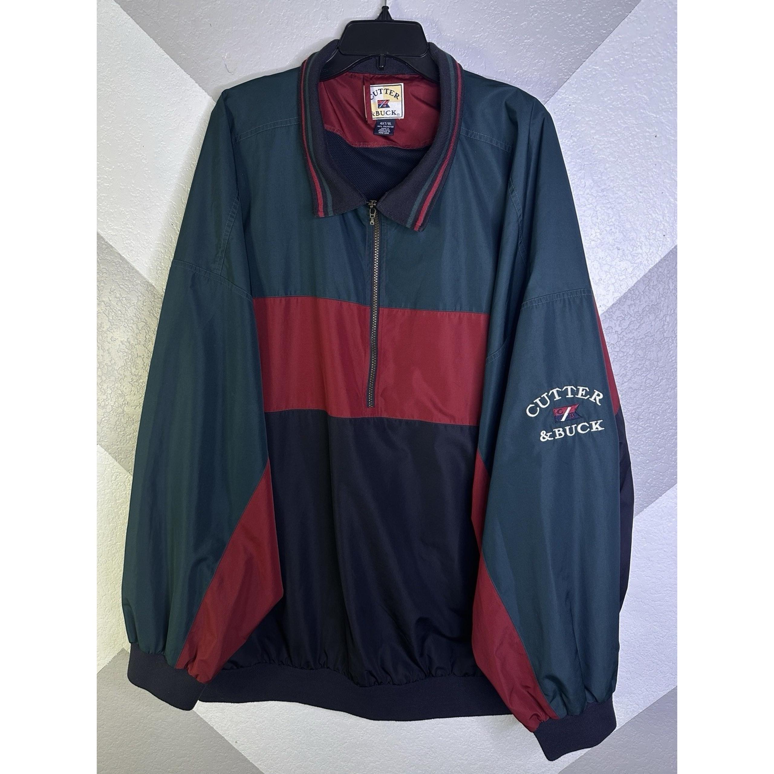 Vintage Mens Cutter & Buck 1/4 Zip Pullover Windbreaker Size 4XT Green Red Blue