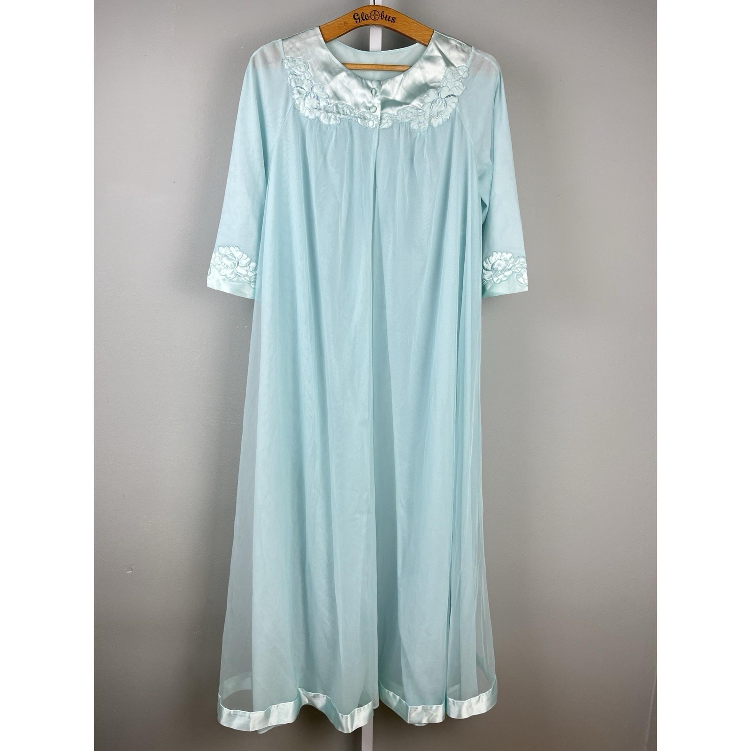 Vintage Gossard Artemis Peignoir Robe Womens Small Light Aqua Blue Chiffon Nylon