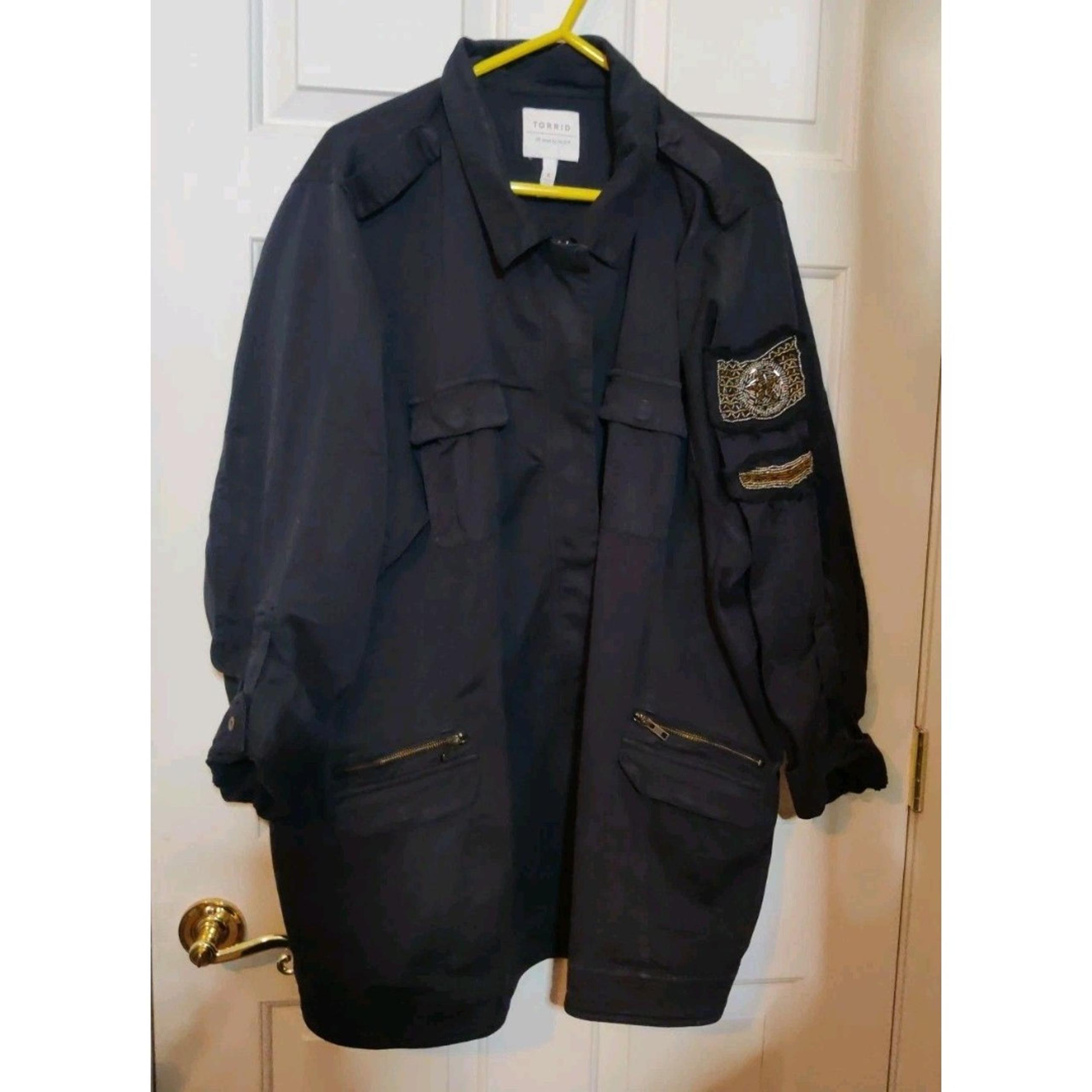 TORRID BLACK JACKET MILITARY EMBELLISHED PATCH Plus Size Women Sz 6 Cotton 100%