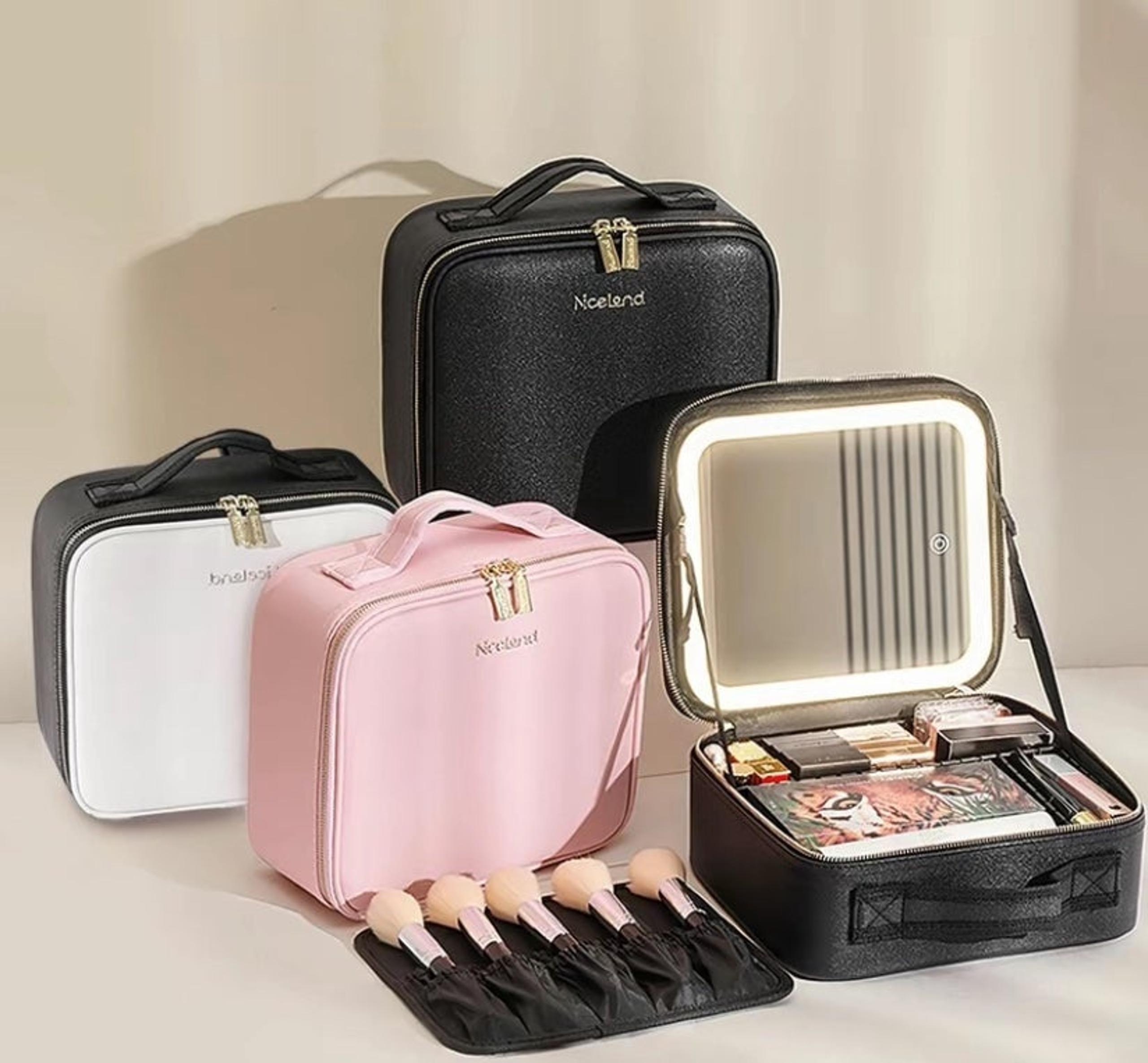 Makeup bag with built in LED mirror