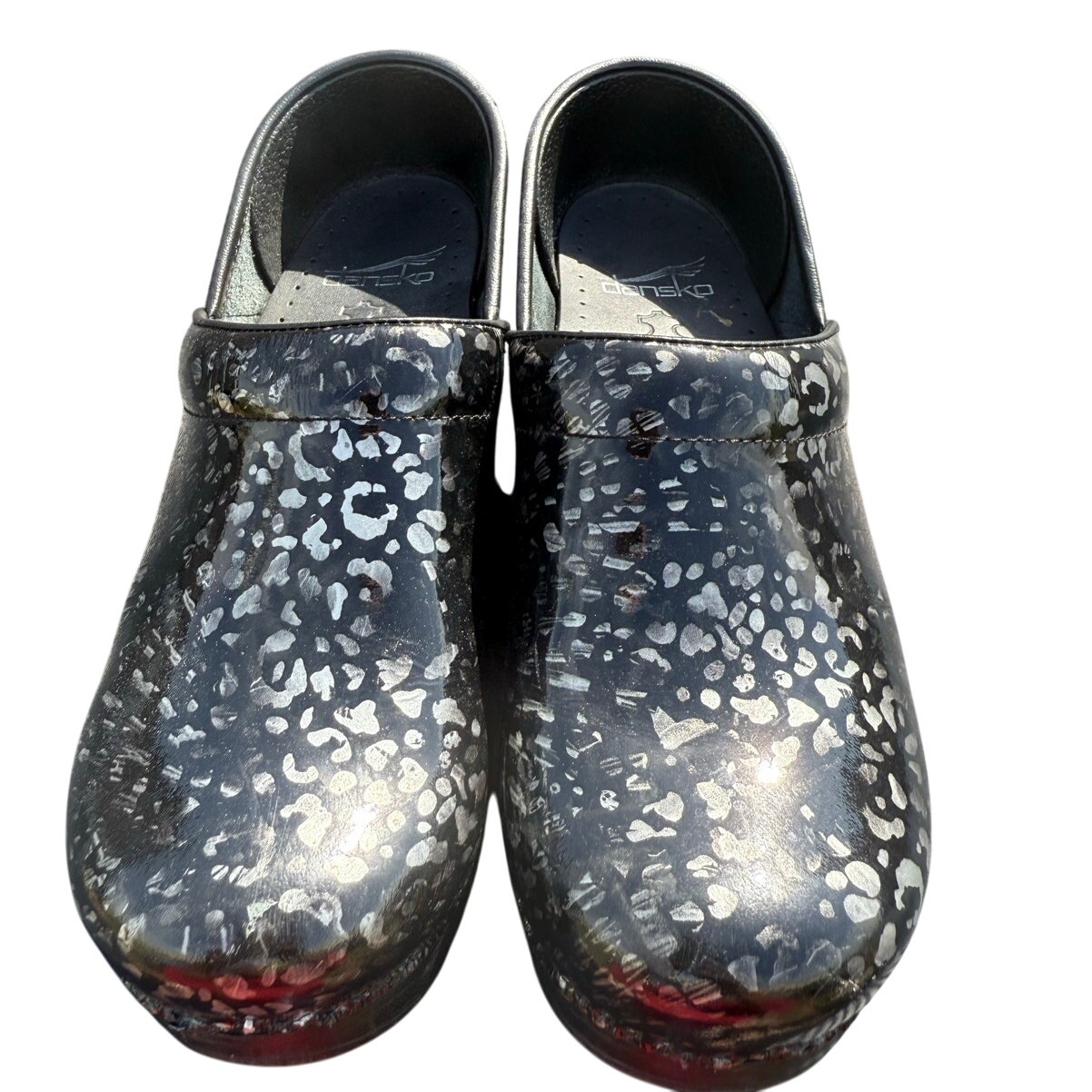 Dansko Professional Speckled Metallic Black silver clogs 37 round toe casual