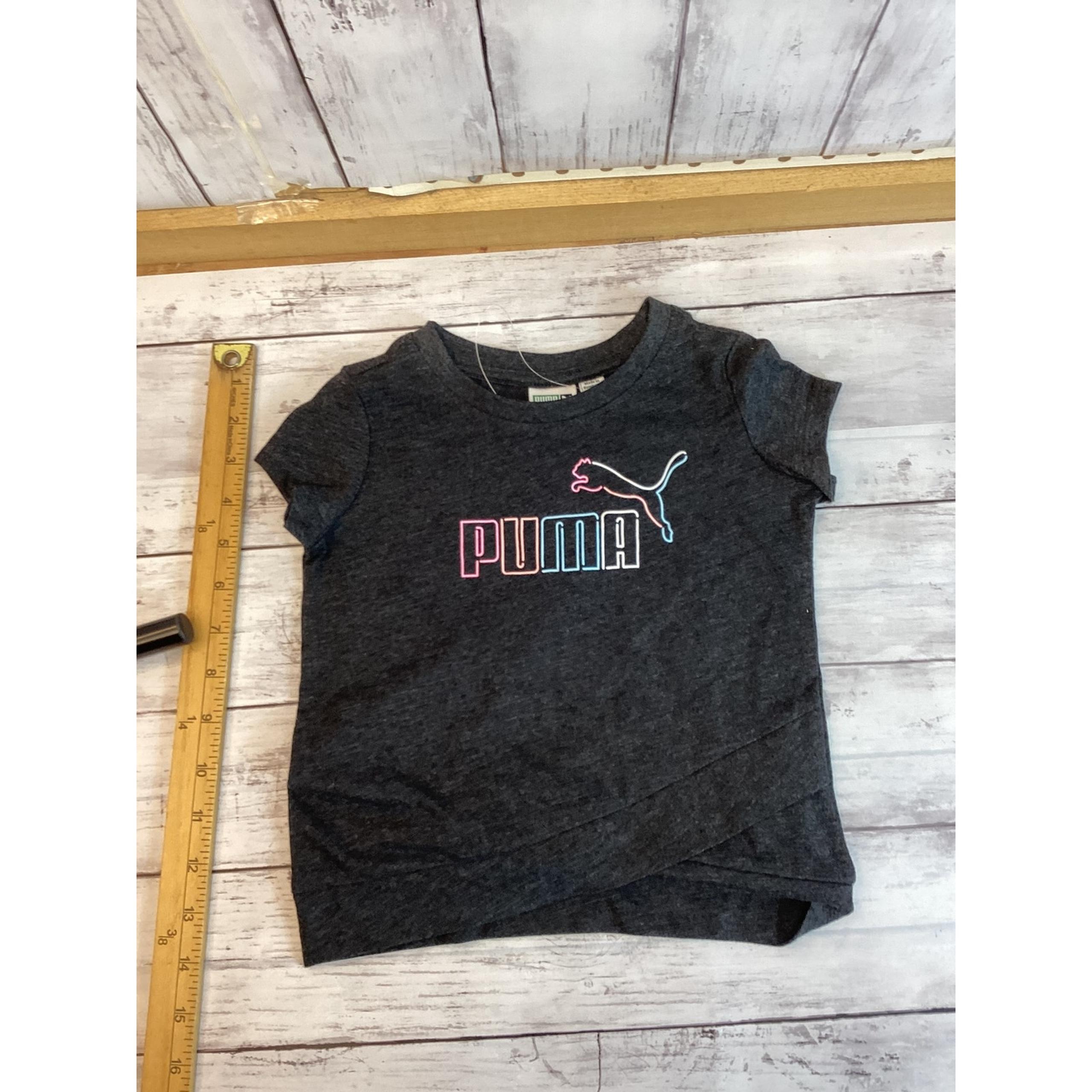 PUMA Baby Girls Active T-Shirt Size 24M Dark Gray Spellout Logo Short Sleeve