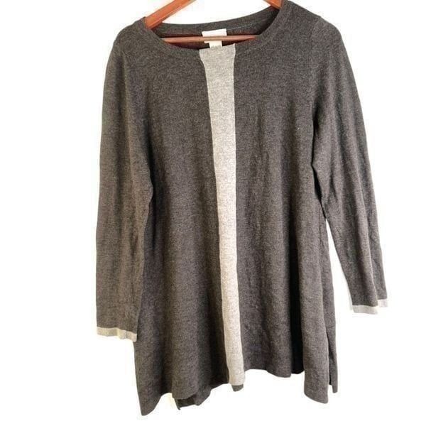 Soft Surroundings Womens Petite L Charcoal Gray Soft & Stretchy Striped Tunic