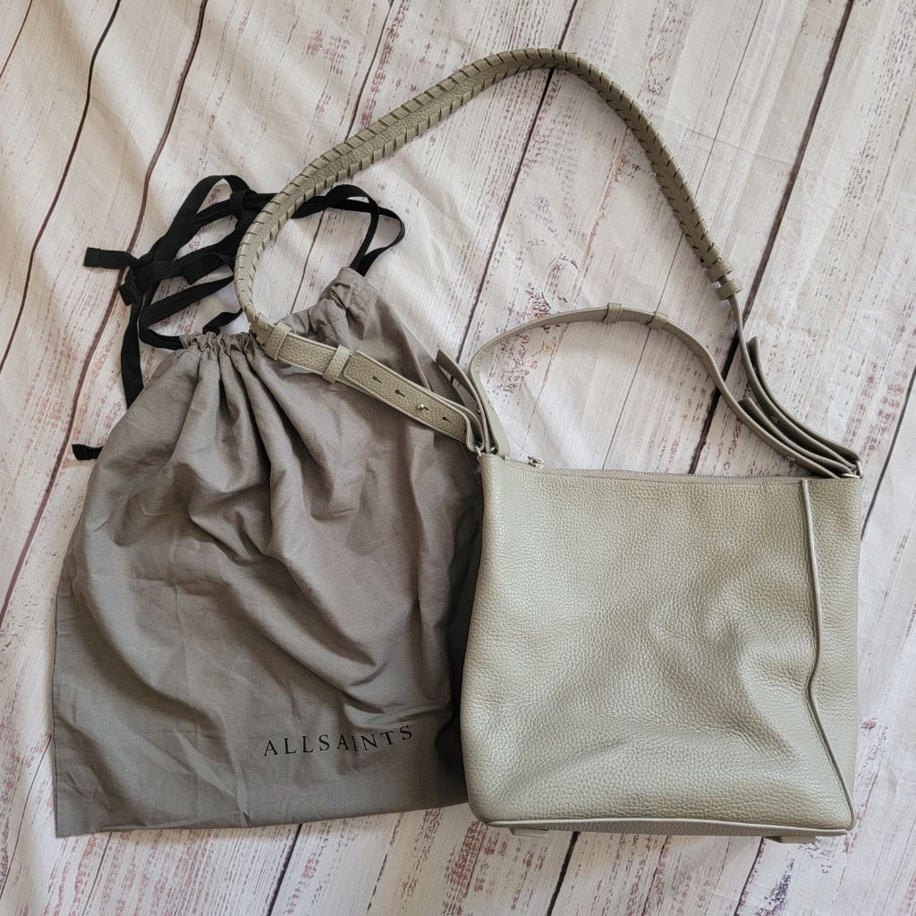 Allsaints Kita Convertible Shoulder Bag Crossbody Bucket Gray Leather Purse