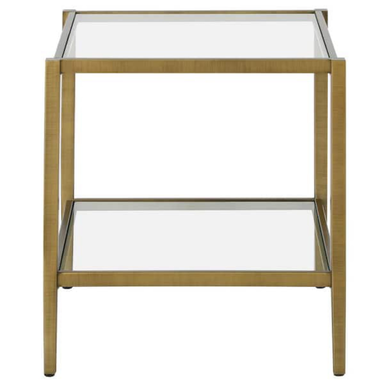 Hera 20 in. Antique Brass Finish Square Glass Top End Table