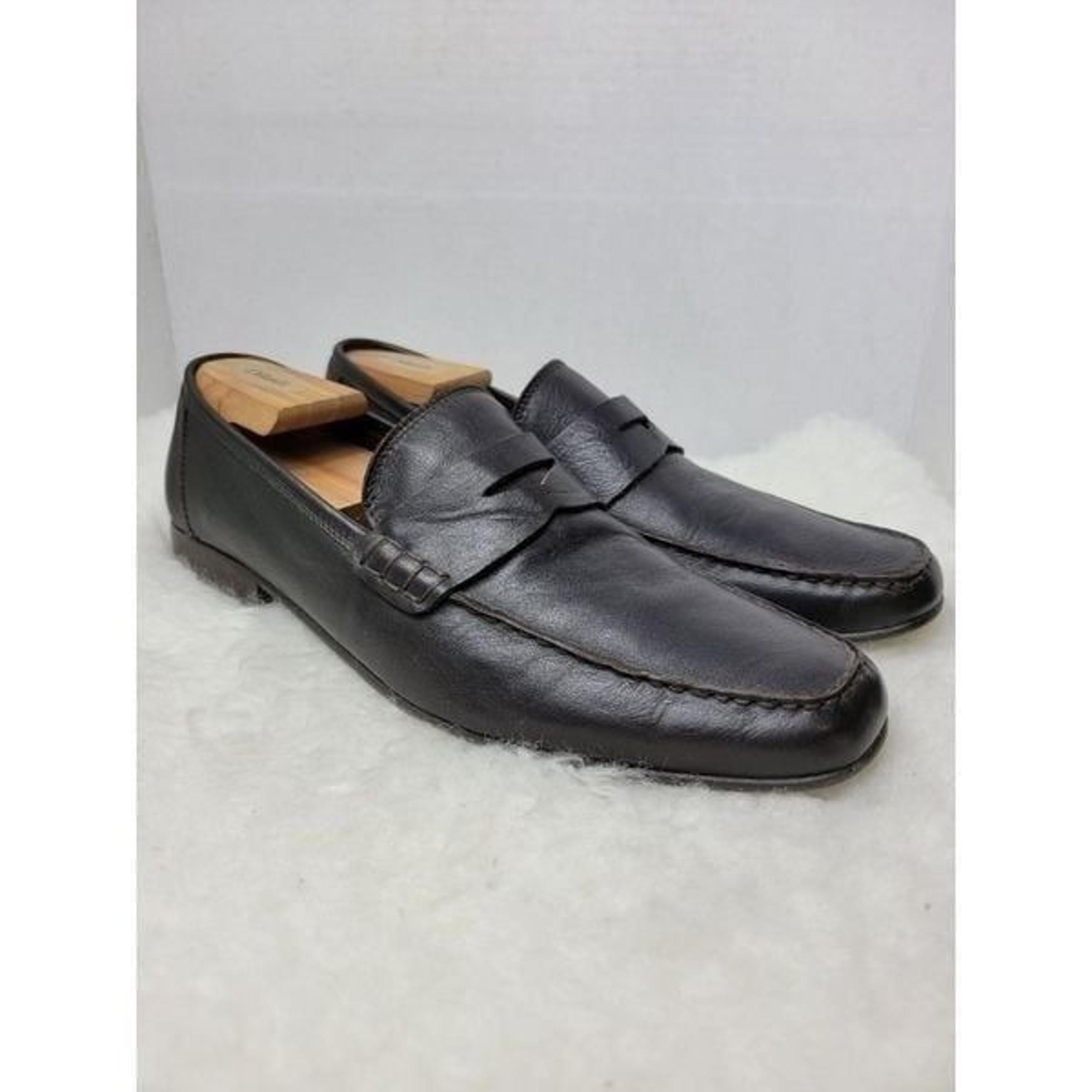 A Testoni Penny Loafer Casual Shoes Brown Pebble Leather Slip On Mens Size 12