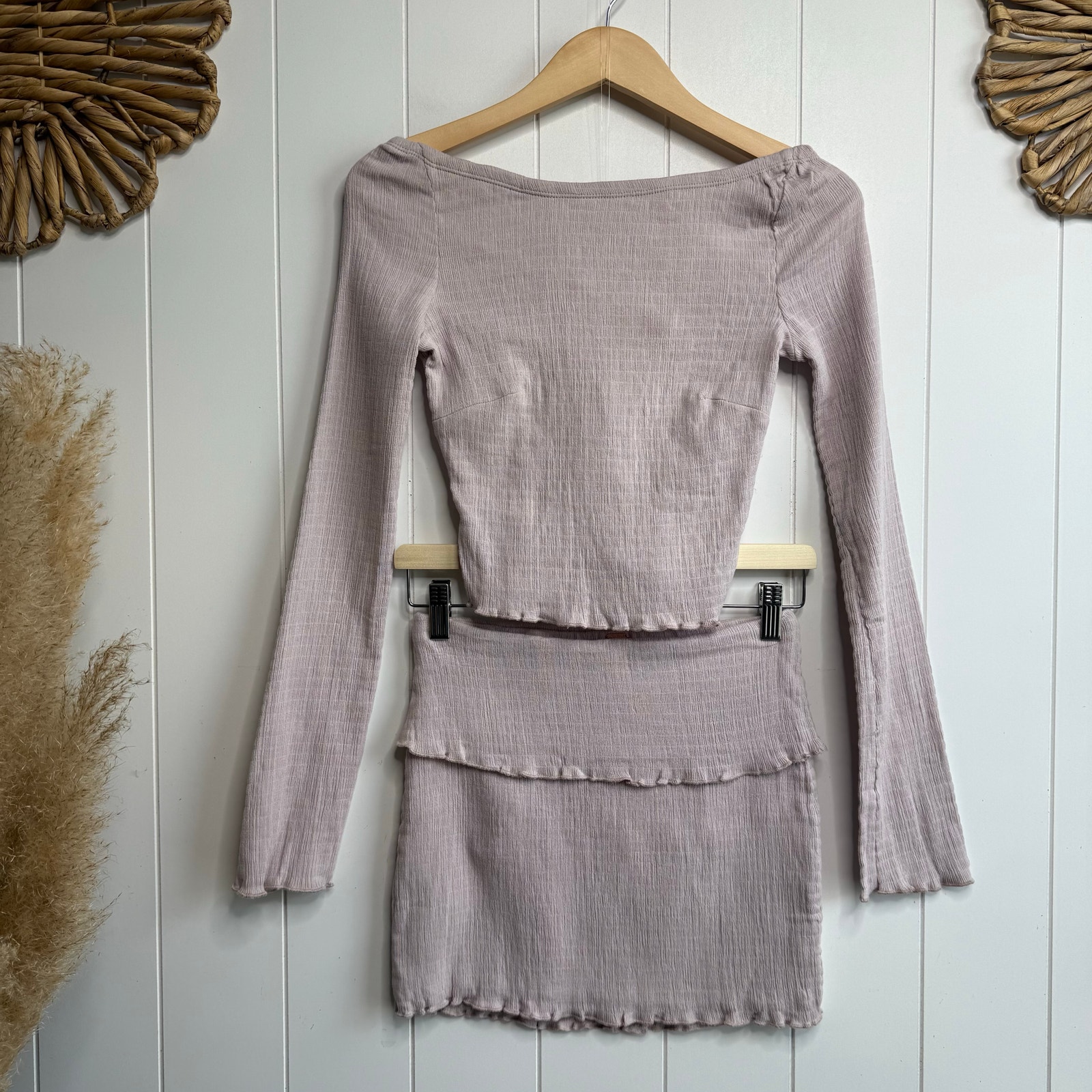 Free People set top and mini skirt co-ord matching set cotton XS pull-on