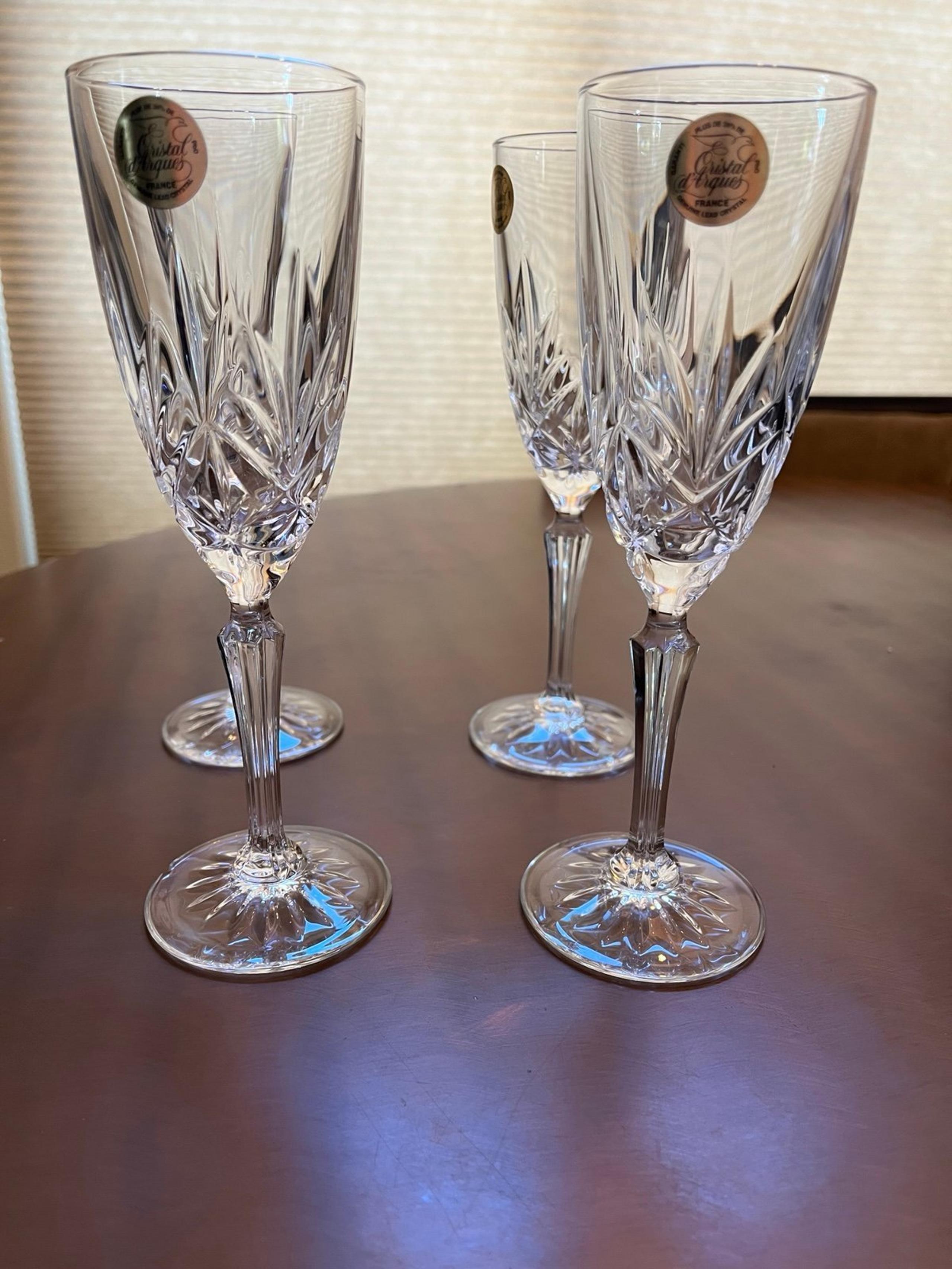 Cristal D’Arques-Durand Provence” Fluted Crystal Champagne/Wine Glasses.