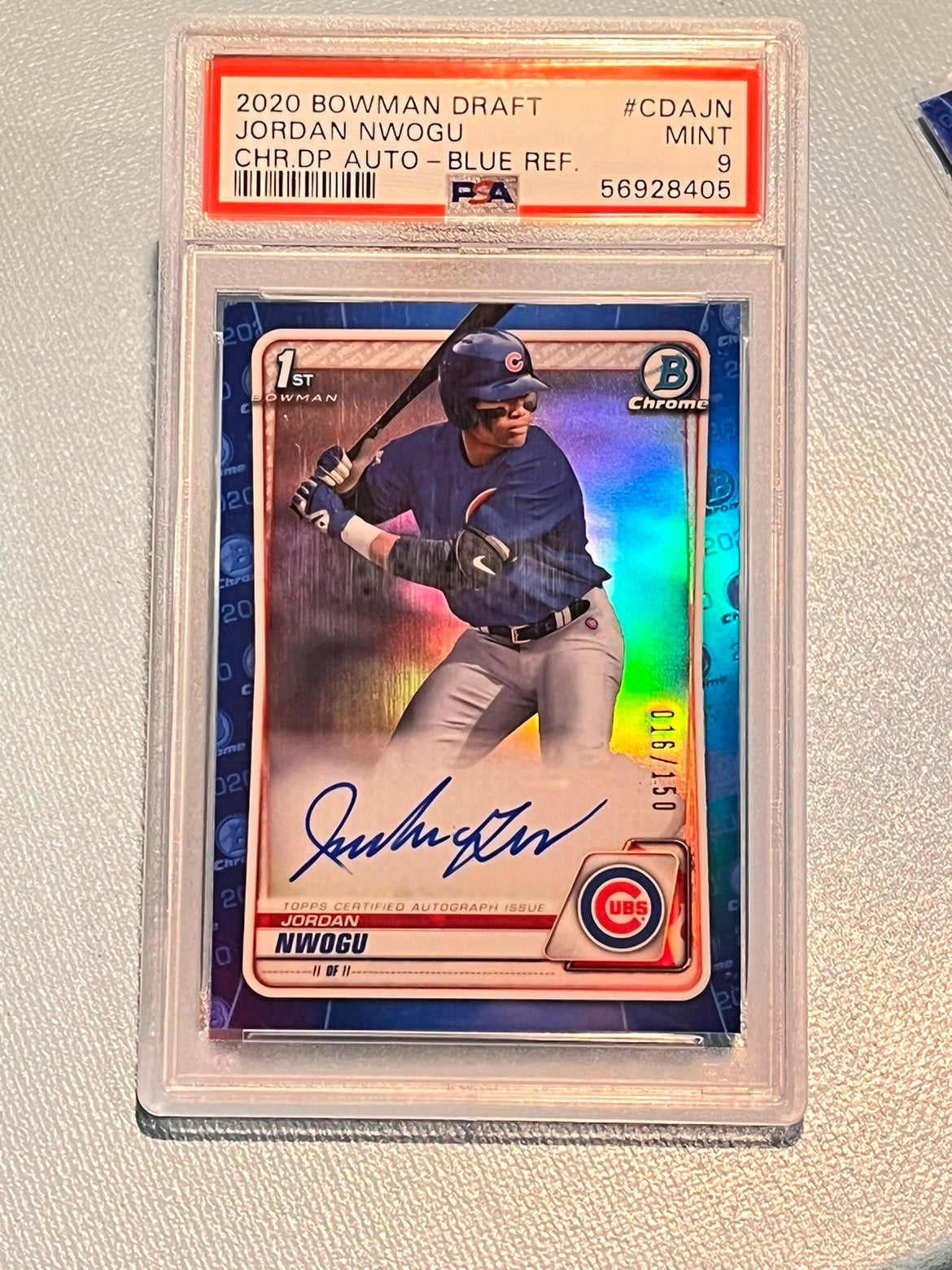 2020 Jordan Nwogu Blue Bowman chrome refractor auto PSA 9 mint