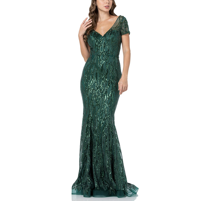 Emerald Green Sequin Metallic Formal Prom Dress 6