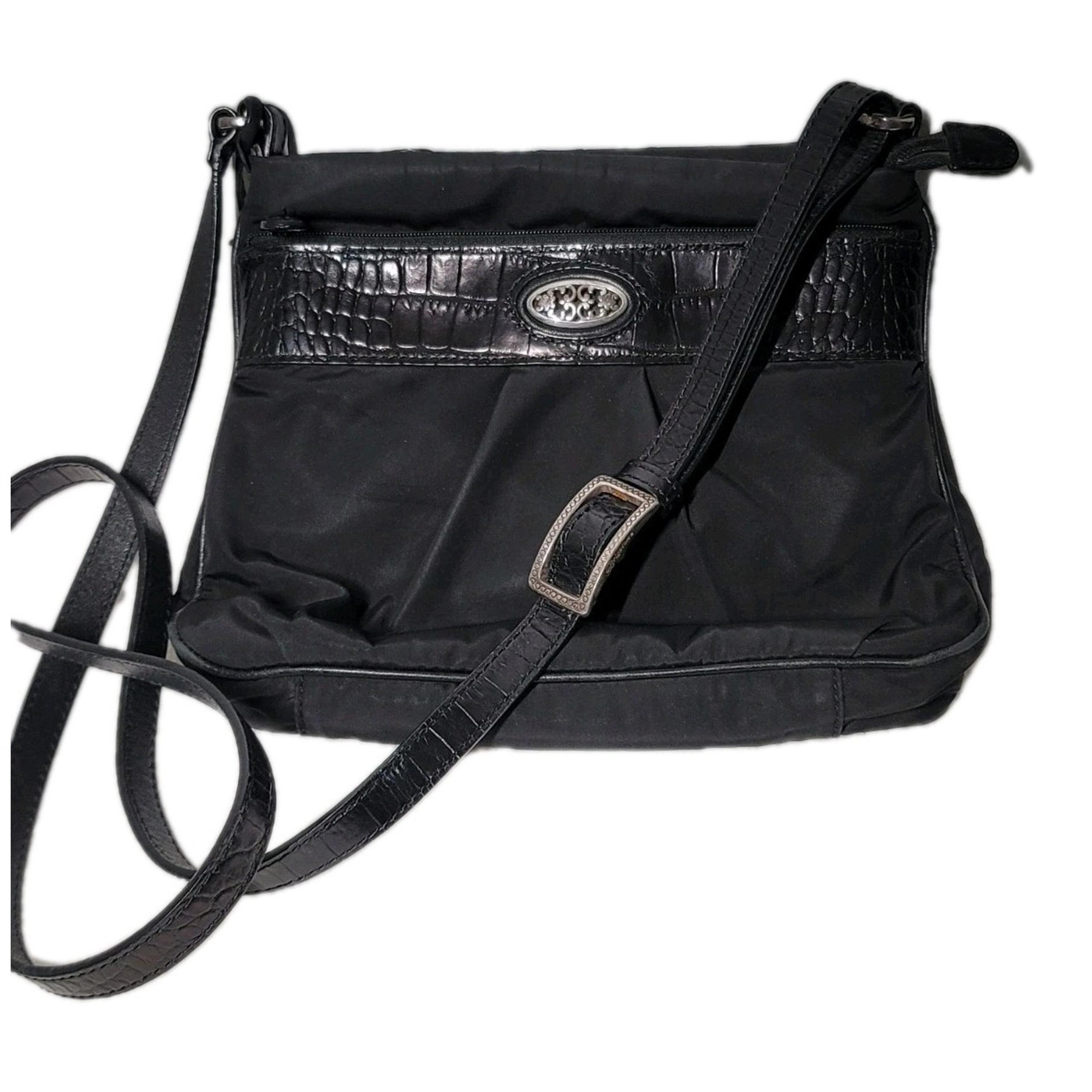 Brighton Black Crossbody Purse Nylon Embossed Leather