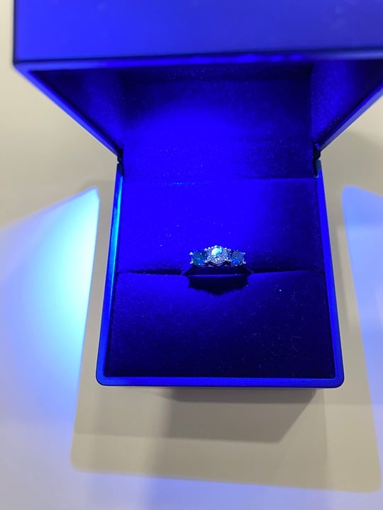 1ct White and Blue Diamond Three Diamond Ring In 14K Yellow Gold (Size6 only)