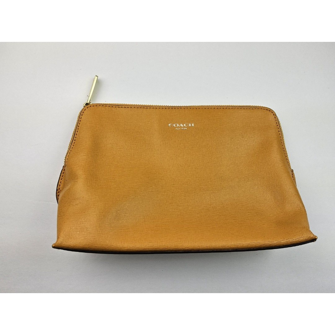 Coach Leather Zipper Cosmetic Makeup Bag Pouch Clutch Purse