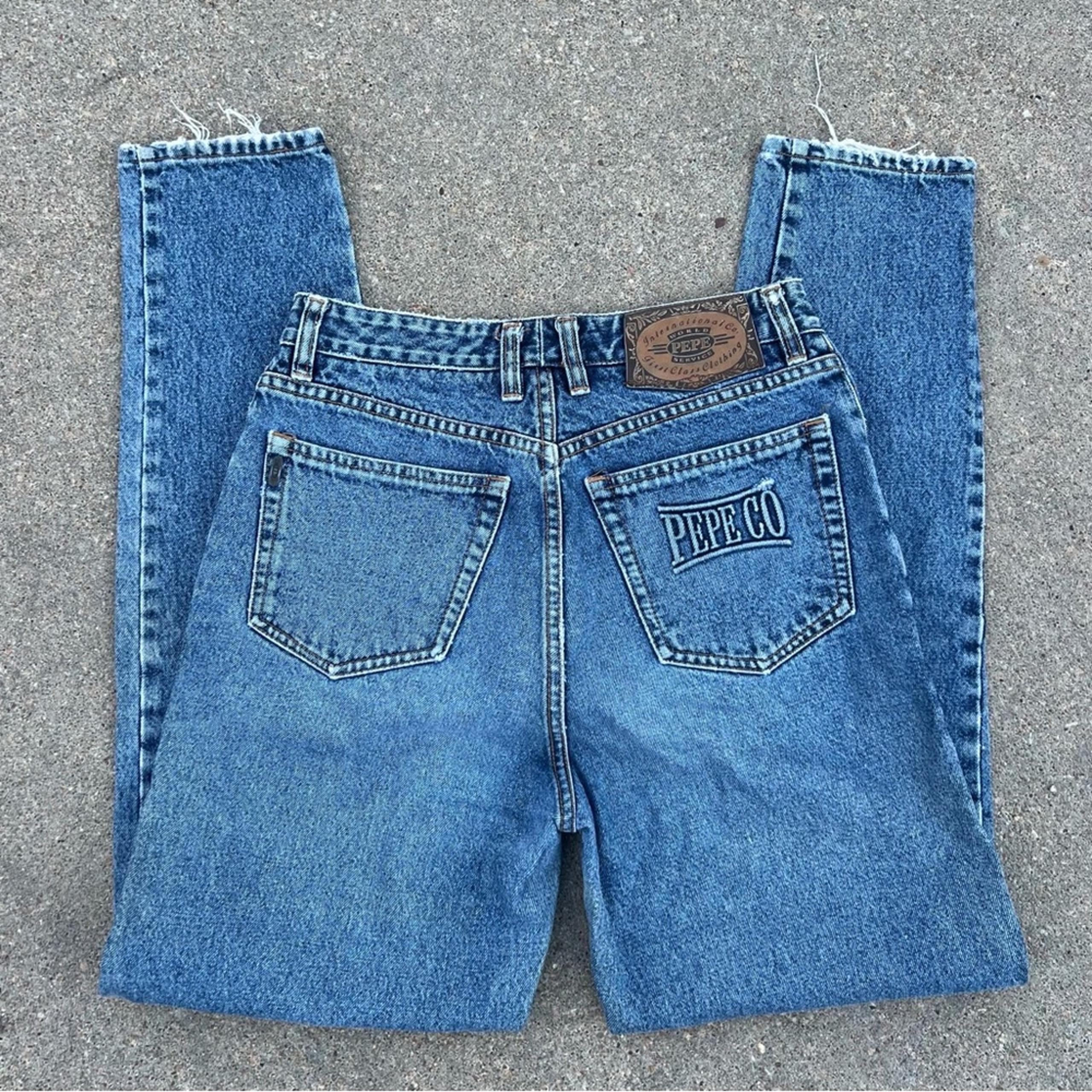 Vintage 80s Pepe Co 3D Logo Pocket Button Fly Taper Leg Jeans 27" WAIST