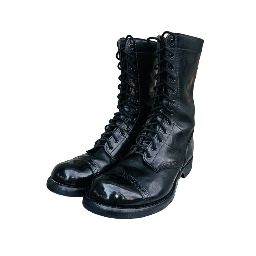 VTG CORCORAN JUMP BOOTS 1500 MENS 8.5 Black Leather Cap Toe Paratrooper Military