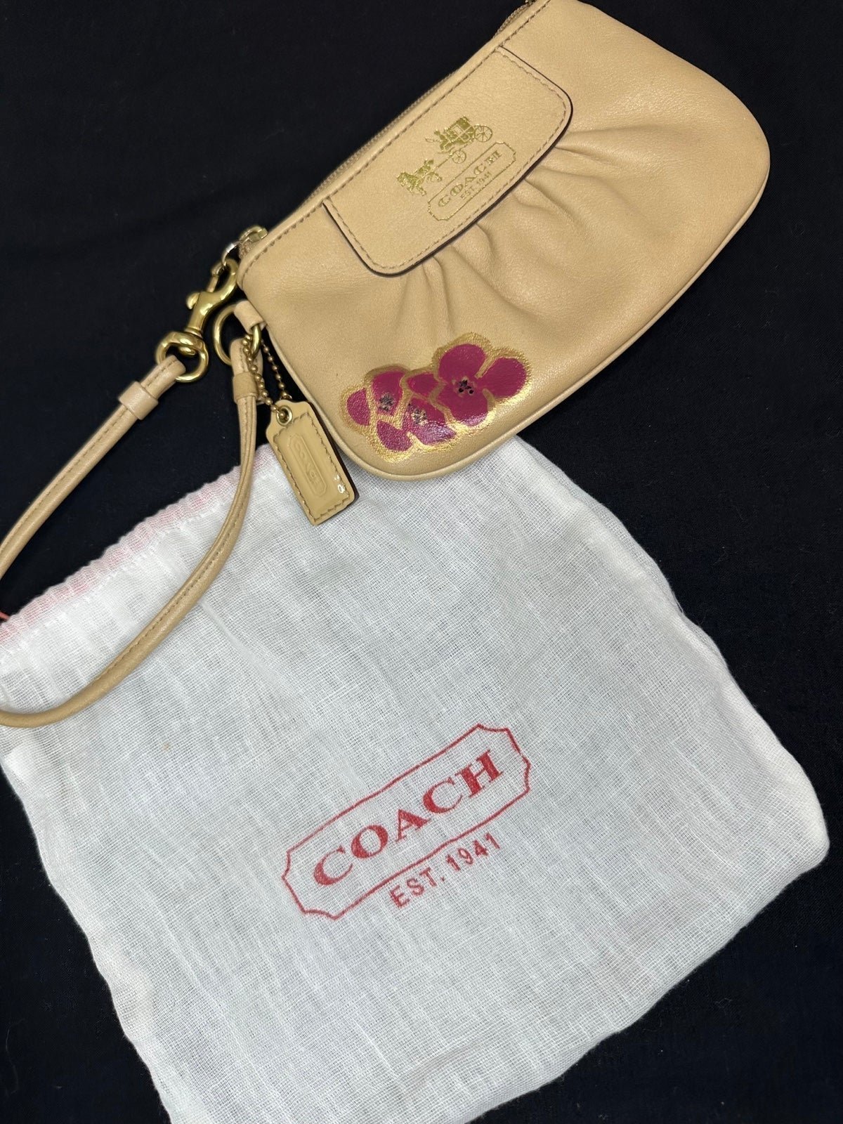 Authentic Vintage Coach Est 1941 upcycled wristlet and dust bag EUC