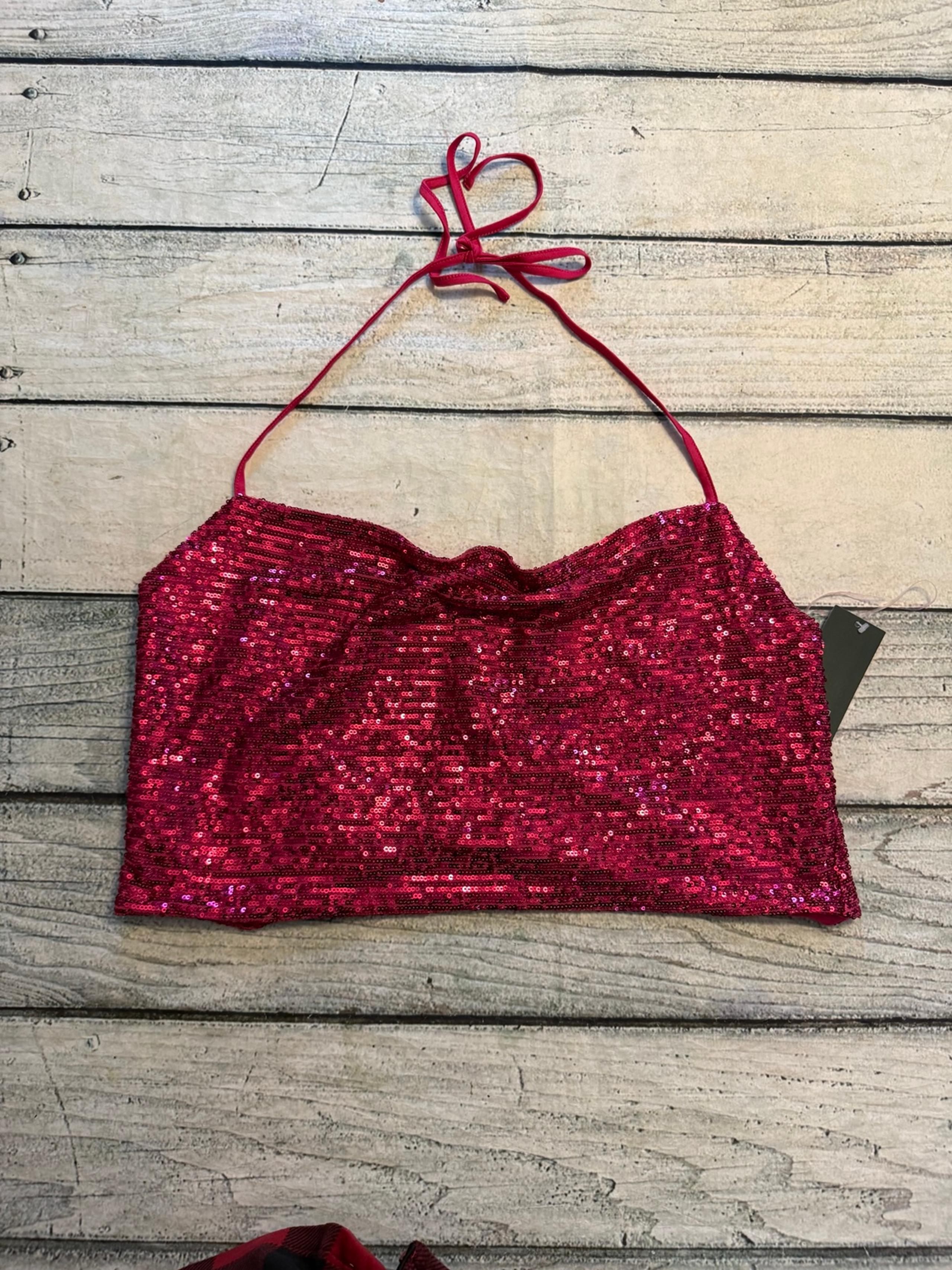 NWT wild fable pink sequins crop halter top. M