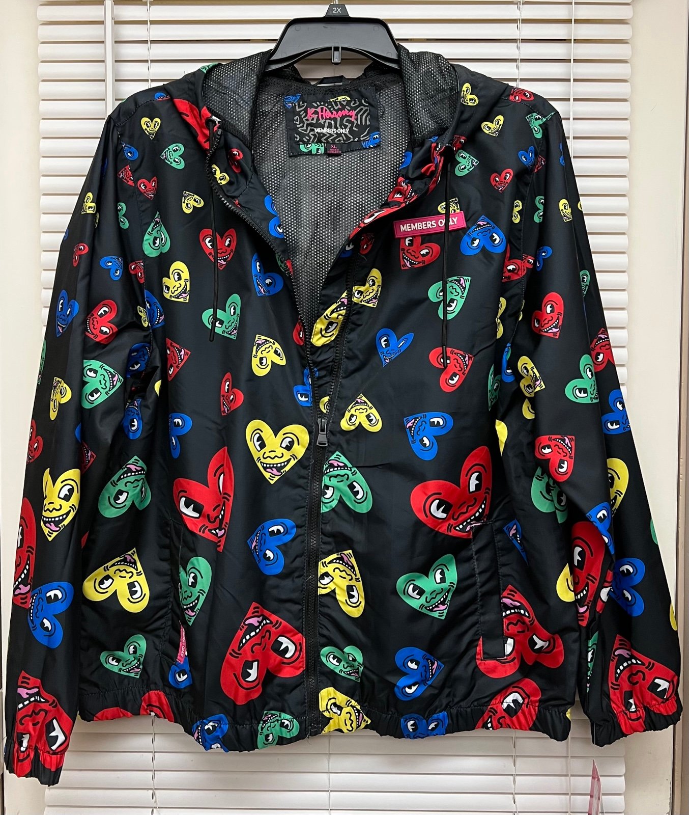 K. Haring Members Only Pop Art Windbreaker X-Large Jacket Smiley Face Emojis NEW
