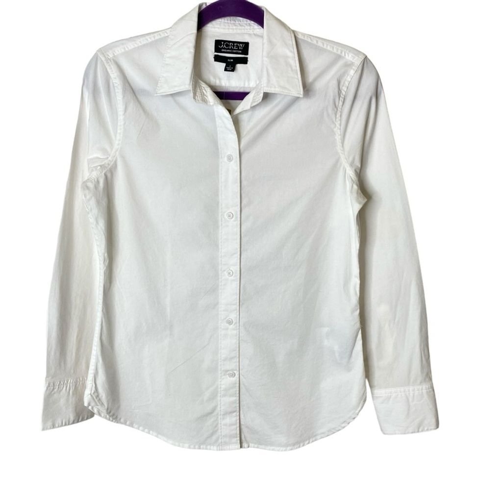 J.Crew sz 2 FLAW White Slim-fit stretch organic cotton poplin shirt New
