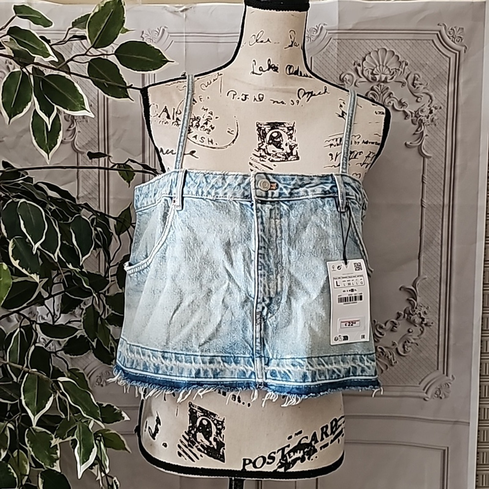 NWT Zara Restructured Denim Spagetti Strap Crop Top Medium