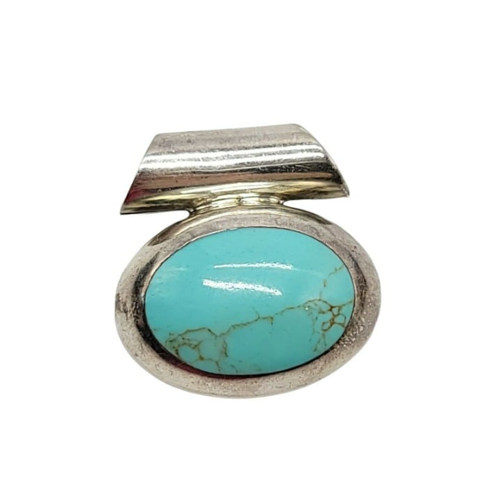 .925 Sterling Silver Mexican Mexico Blue Turquoise Pendant Vintage