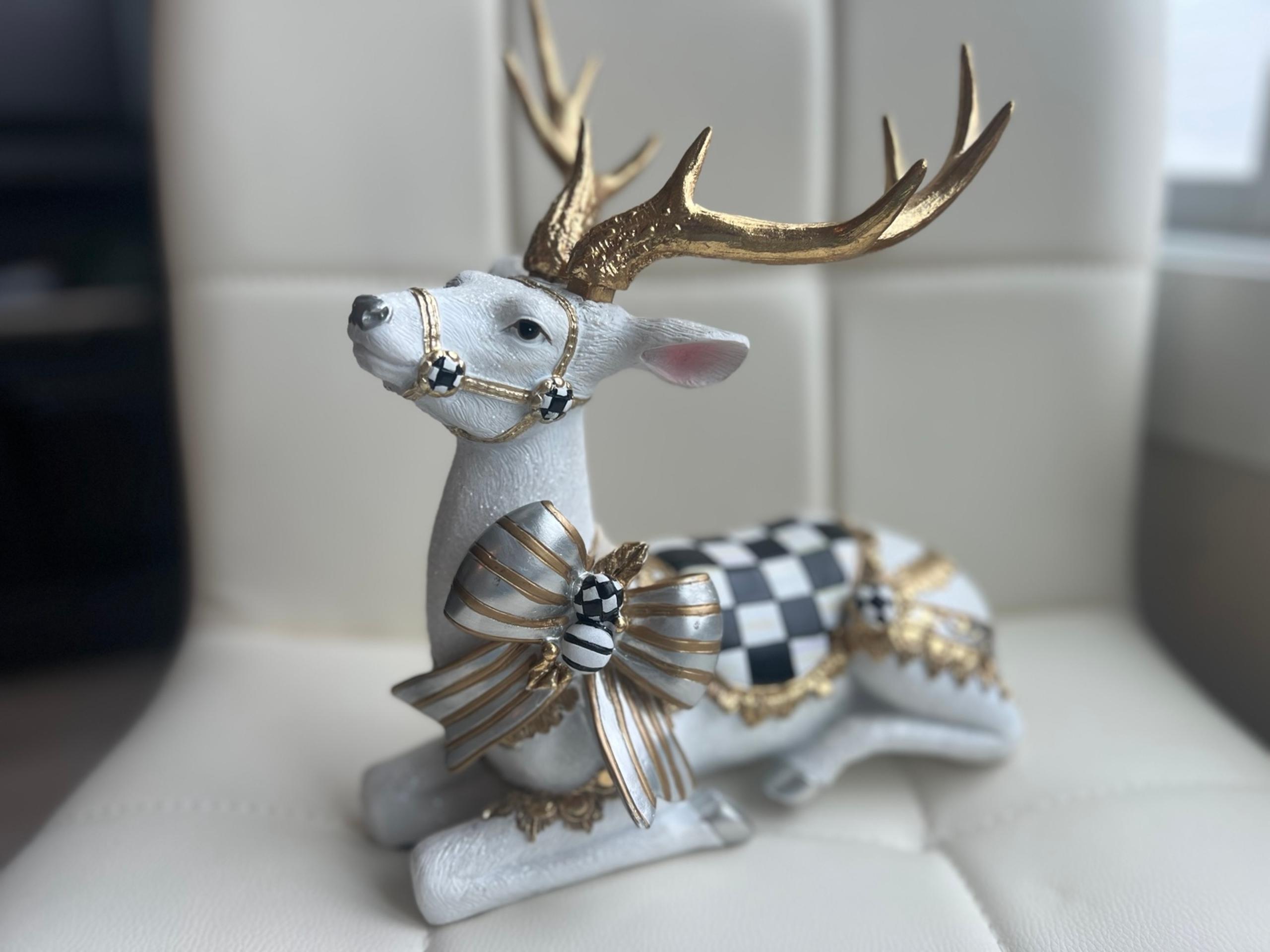 Mackenzie Childs White Bow Tie Resting Deer  11” Tall