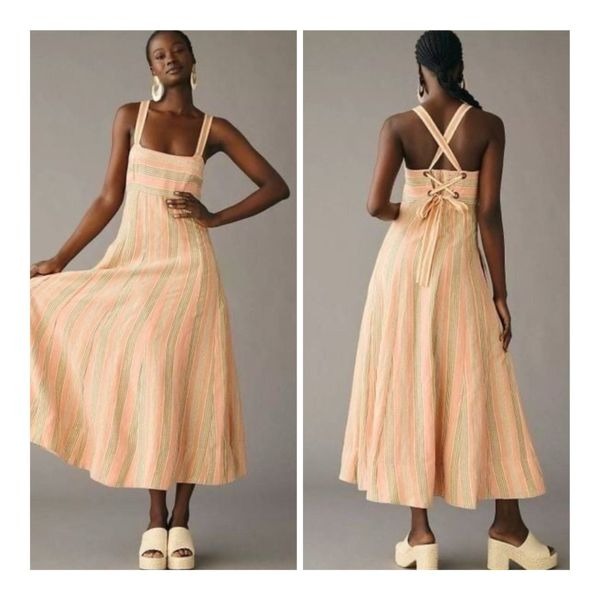 Anthropologie x Maeve Square-Neck Tie-Back A-Line Midi Dress Size 12 new