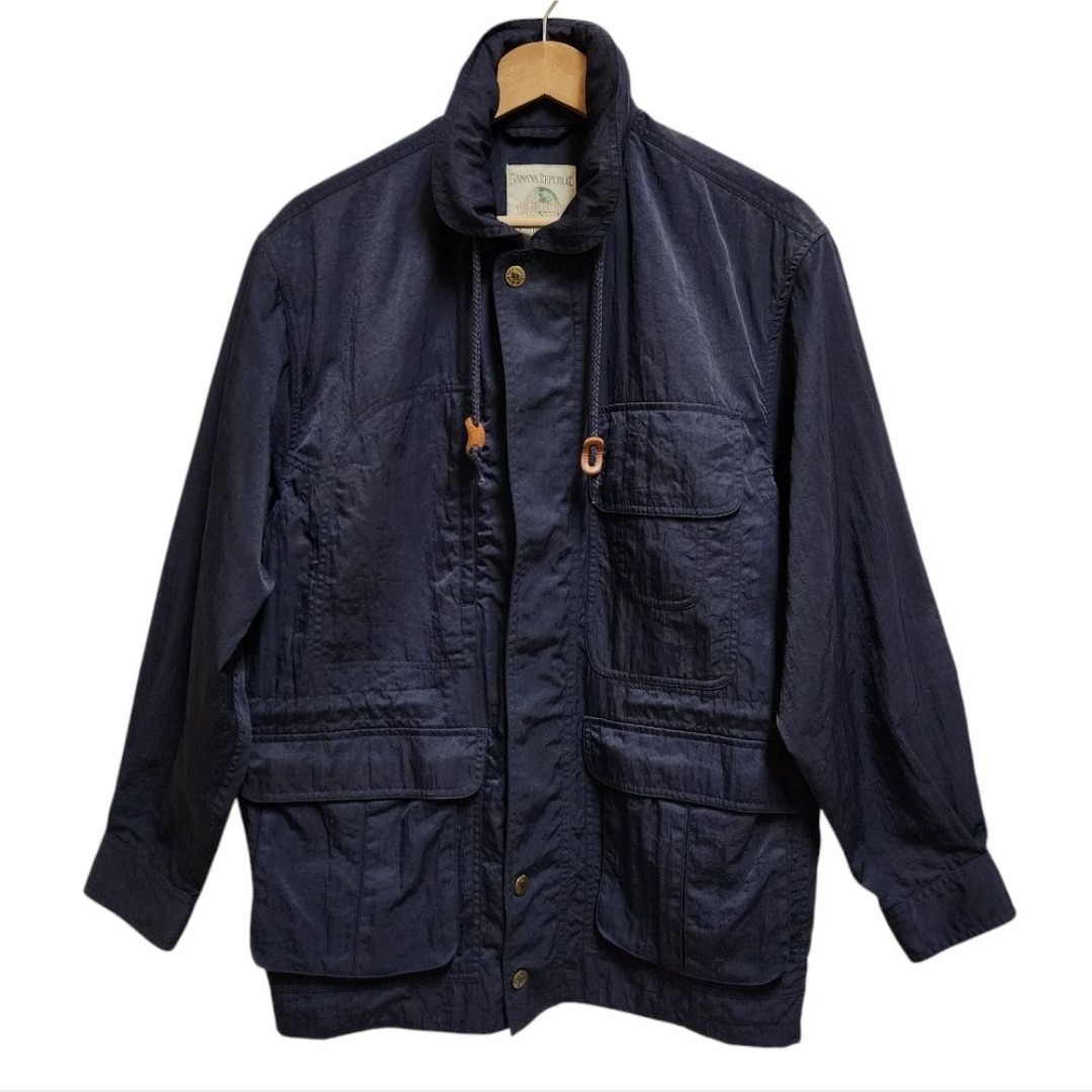 Banana Republic Outfitter Hooded Jacket Men L Navy Zip Snap Field Travel Safari