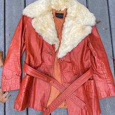 vintage leather jacket w/fur trim