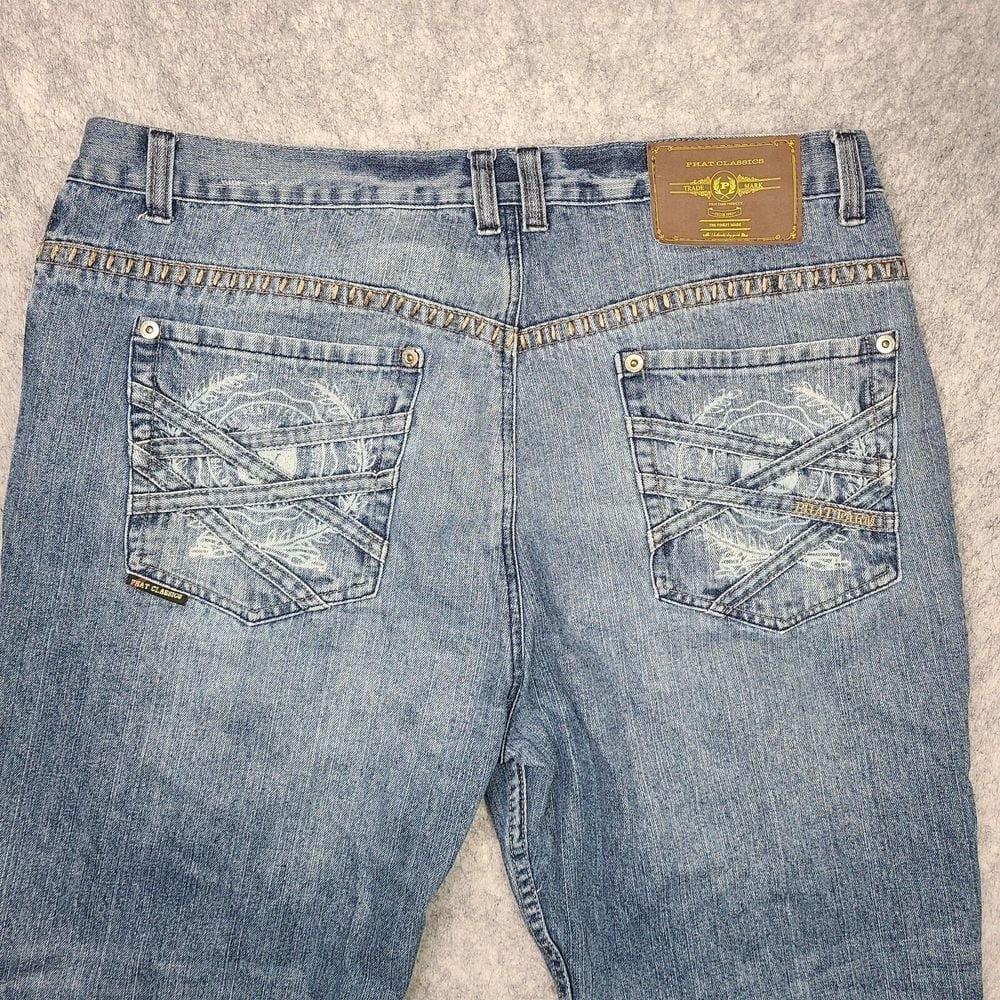 Phat Farm Classics Jeans Mens 42x32 (Meas. 42x30) Distress Embroidered Baggy Y2K