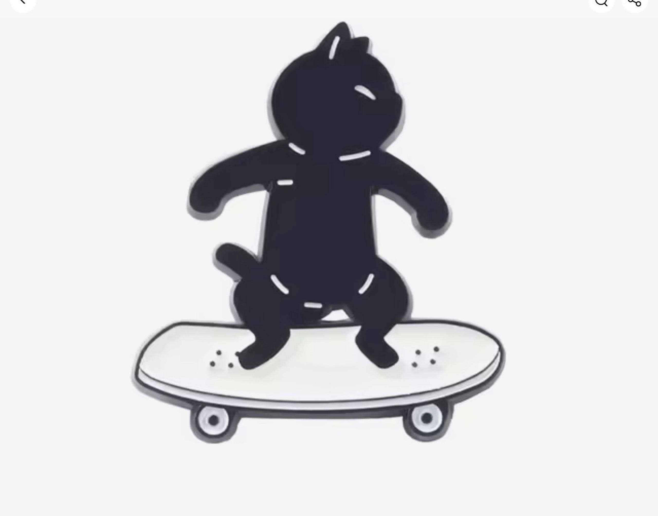 Black Cat Riding a Skateboard Enamel Pin  Add some cool to your collection with