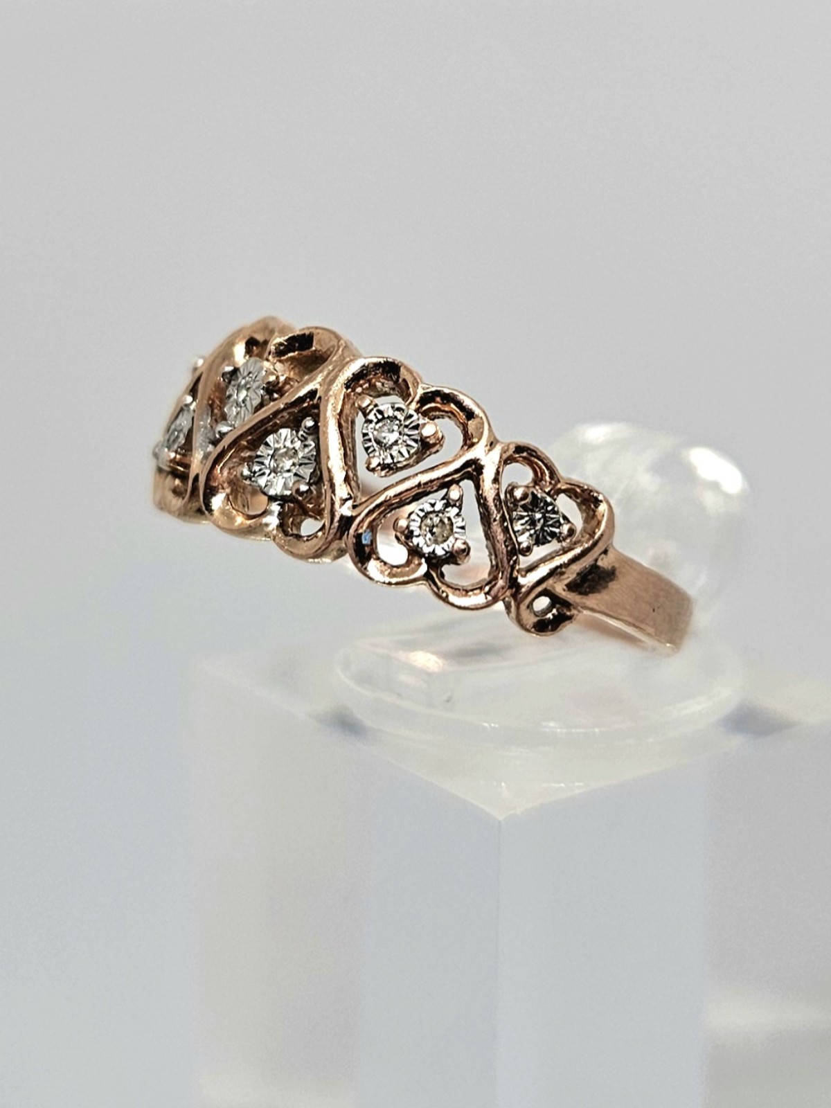10K Rose Gold Diamond Heart Band Ring sz 6