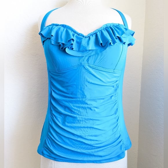 La Blanca Swim Top Bikini Halter Ocean Blue Women's US 14